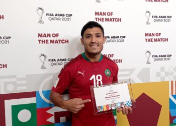 عبد الإله الحافيظي أحسن لاعب في مباراة المنتخب المغربي الرديف أمام فلسطين في كأس العرب