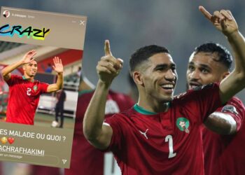 مبابي يتفاعل مع هدف حكيمي في مرمى الغابون