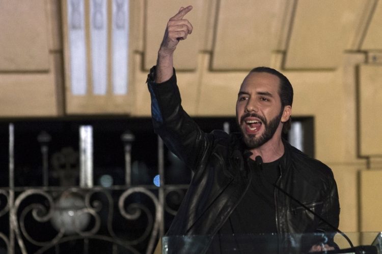 Presidential candidate Nayib Bukele, of the Grand National Alliance for Unity, addresses his supporters in San Salvador, El Salvador, Feb. 3, 2019. Bukele, a youthful former mayor of the capital, easily won El Salvador's presidency, getting more votes than his three rivals combined to usher out the two parties that dominated politics for a quarter century in the crime-plagued Central America nation. (AP Photo/Moises Castillo)