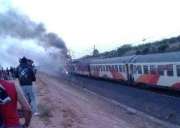 حريق مهول لمقطورة قطار قادم من وجدة