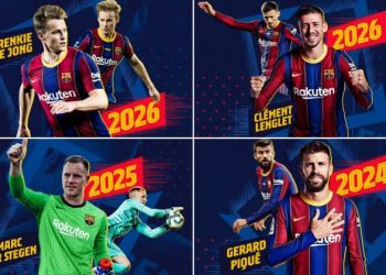 برشلونة يمدد عقود بيكيه وشتيغن ودي يونغ ولينغليه