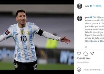 بيليه يهنئ ميسي بعد تحطيم رقمه القياسي كالأفضل تهديفياً في أمريكا الجنوبية