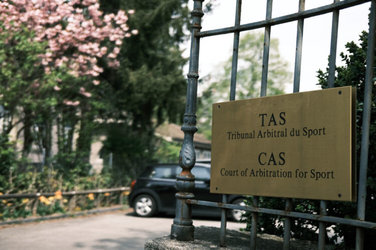 LAUSANNE, SWITZERLAND - APRIL 21: (BILD ZEITUNG OUT) Sign on a fence Court of Arbitration for Sport on April 21, 2021 in Lausanne, Switzerland. (Photo by Silvio De Negri/DeFodi images via Getty Images)