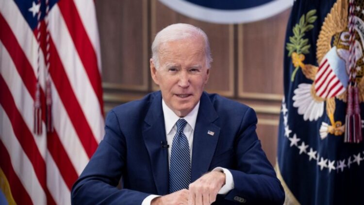 US President Joe Biden delivers virtual remarks at the Summit on Fire Prevention and Control from the South Court Auditorium of the White House in Washington, DC, on October 11, 2022. (Photo by Brendan Smialowski / AFP)