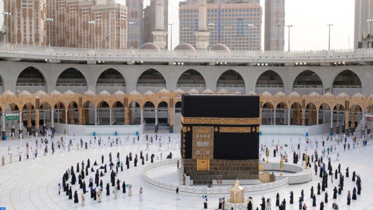 A general view picture shows the Kaaba as Muslim pilgrims keep social distance while performing their final Tawaf, marking the end of Haj pilgrimage amid the coronavirus disease (COVID-19) pandemic, in the holy city of Mecca, Saudi Arabia August 2, 2020. Picture taken August 2, 2020. Sultan Al-Masoudi/Handout via REUTERS. THIS IMAGE HAS BEEN SUPPLIED BY A THIRD PARTY. MANDATORY CREDIT