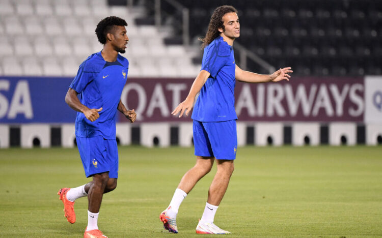 20 Kingsley COMAN (fra) - 06 Matteo GUENDOUZI (fra) during the French Team Football - Training session on November 21, 2022 in Doha, Qatar. (Photo by Anthony Bibard/FEP/Icon Sport)
