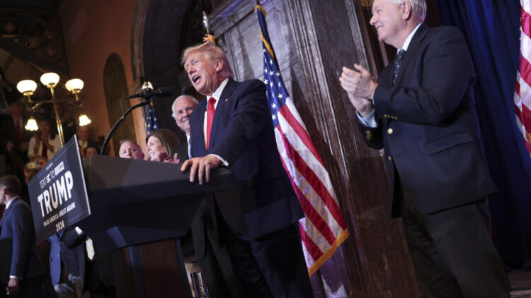 COLUMBIA, SOUTH CAROLINA - JANUARY 28: Former U.S. President Donald Trump delivers remarks at the South Carolina State House  on January 28, 2023 in Columbia, South Carolina. Trump's visit to South Carolina marks his first visit to the state since announcing his intention to seek the presidency for a second term in 2024. (Photo by Win McNamee/Getty Images)