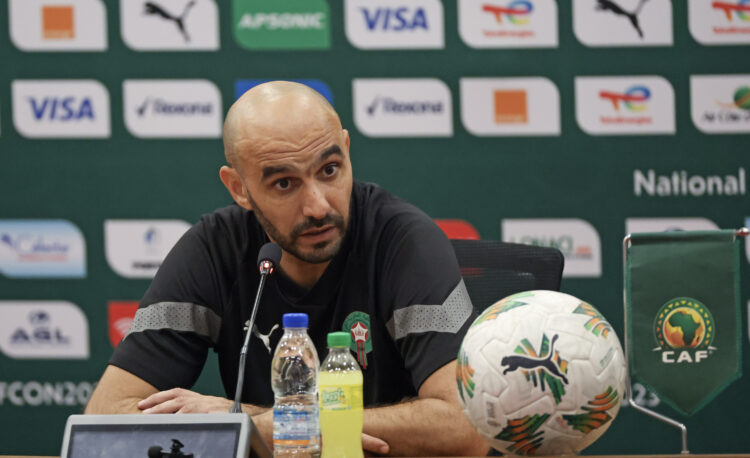 Walid Regragui, head coach of Morocco  during the 2023 Africa Cup of Nations Final match between Morocco and Tanzania at the Laurent Pokou Stadium in San Pedro, Cote dIvoire on 17 January 2024 ©Gavin Barker/BackpagePix