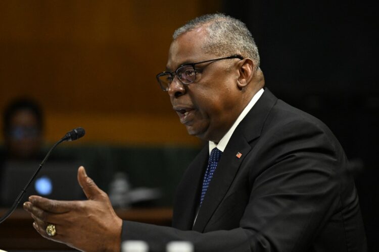 US Defense Secretary Lloyd Austin testifies during a Senate Appropriations Committee hearing on the 2024 proposed budget request, focusing on investing in US security, competitiveness, and the path ahead for the US-China relationship, on Capitol Hill in Washington, DC, on May 16, 2023. (Photo by Andrew Caballero-Reynolds / AFP)