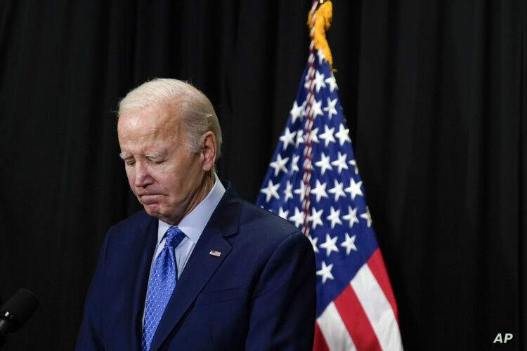 President Joe Biden pauses as he speaks to reporters in Nantucket, Mass., Sunday, Nov. 26, 2023, about hostages freed by Hamas in a third set of releases under a four-day cease-fire deal between Israel and Hamas. (AP Photo/Stephanie Scarbrough)