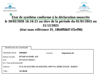 Etat de synthèse conforme à la déclaration souscrite